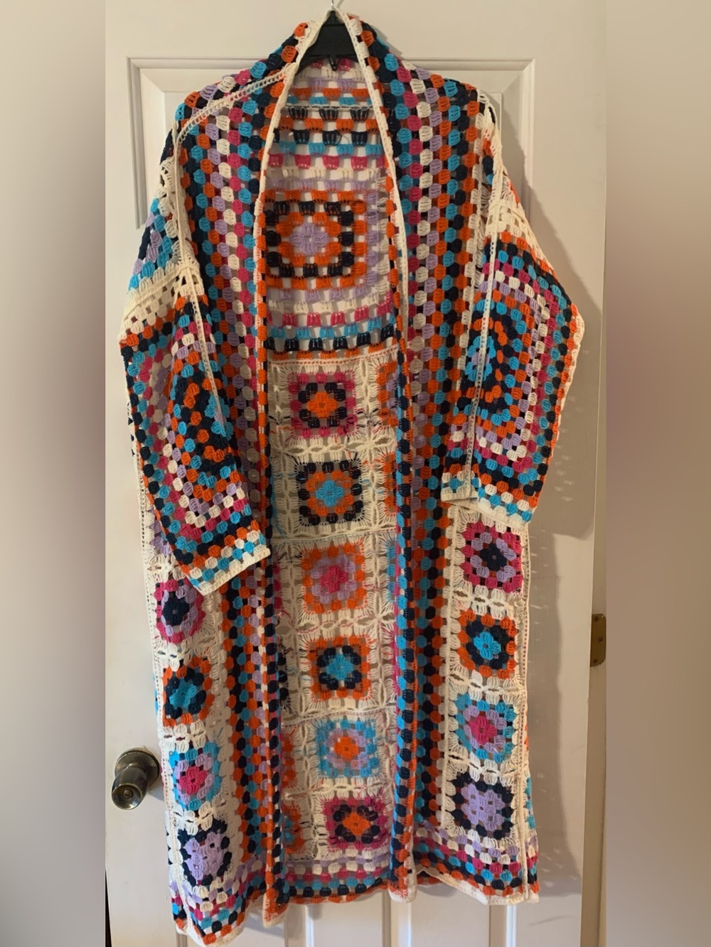 Pol Boho Multicolor Crochet Long  Cardigan Sweater OS